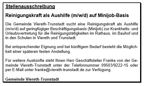 Stellenausschreibung Reinigungskraft